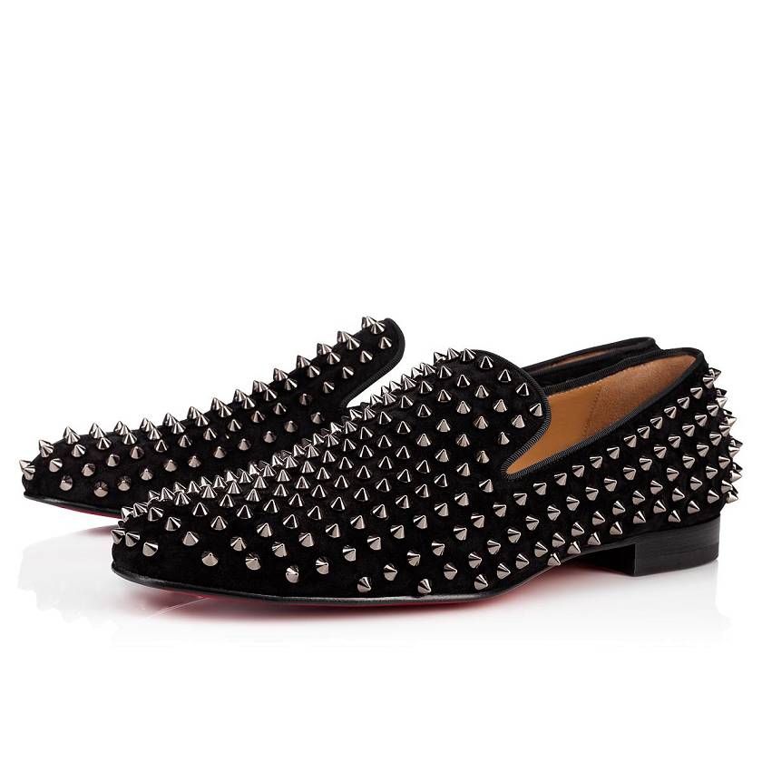 Men's Christian Louboutin Rollerboy Spikes Suede Loafers - Black [4135-870]